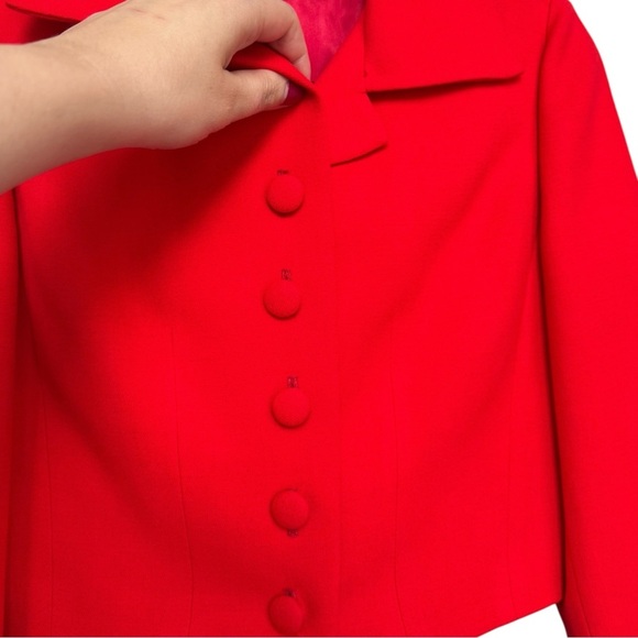 Vintage 60s 70s Skirt & Jacket Two Piece Set Sz XXS XS Red Wool Blend Retro Mod - Picture 3 of 12